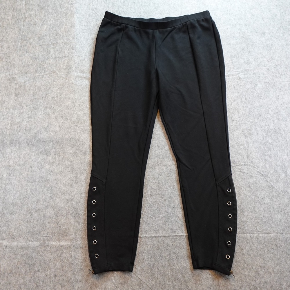 Lynn Ritchie Silver Pants Women Large Black Pull On Ankle Zip Grommet Grunge Emo